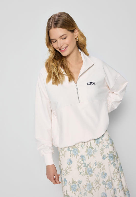Dresowa bluza z logo i kołnierzem CHAMP kremowa