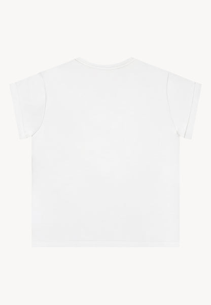 Kremowy T-shirt z haftowanymi kwiatami MIRADO