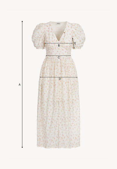 Kremowa sukienka maxi w autorski print FIFFI