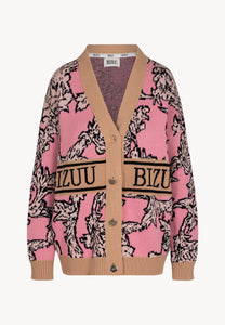 Różowy sweter rozpiany w kwiaty FLORANA