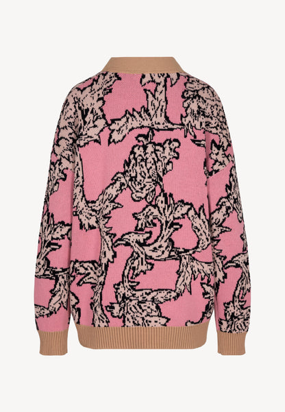 Różowy sweter rozpiany w kwiaty FLORANA