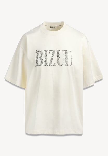 Masełkowy t-shirt oversize JONI z ozdobnym logo
