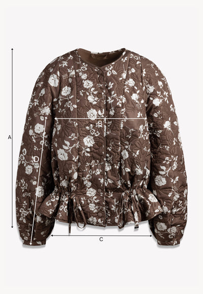 Brązowa pikowana kurtka LUCISSE w kwiatowy print