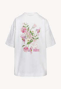 Kremowy T-shirt oversize z nadrukiem na plecach RIONA
