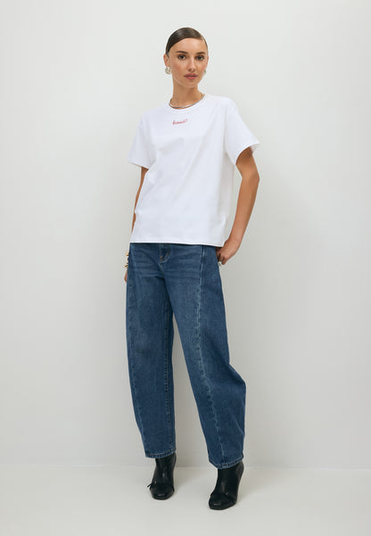 Kremowy t-shirt z haftem bizuu SEYA