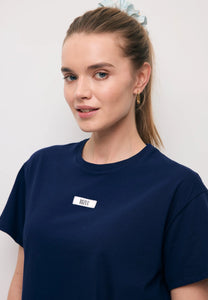 Bawełniany granatowy T-shirt z logo TISHALLE