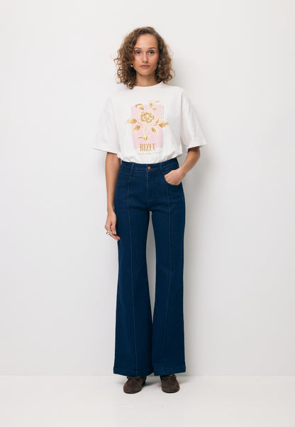 Kremowy T-shirt oversize z grafiką VIORA